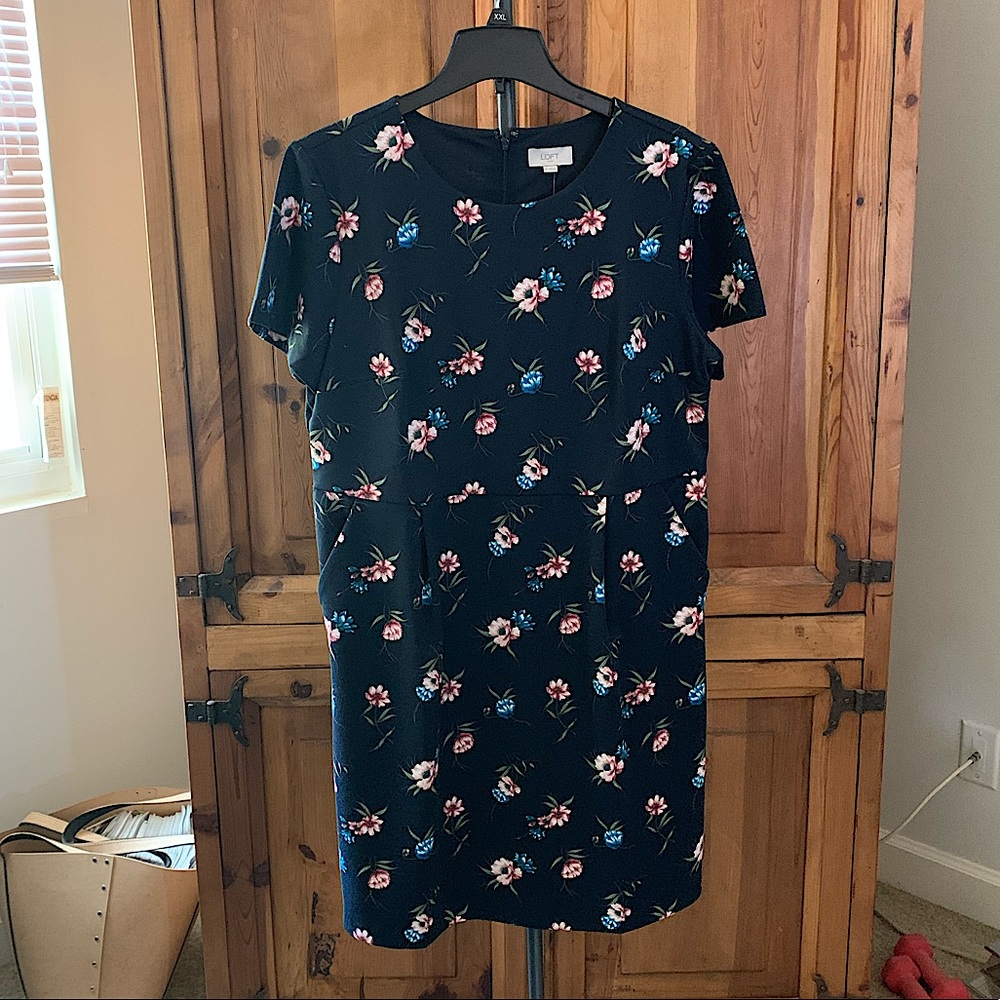 LOFT Navy Blue with Flowers Dress